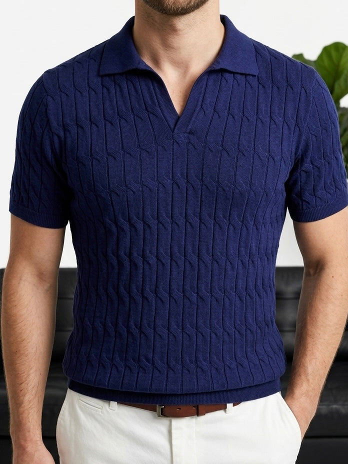 Hümra Lacivert Dokulu Polo Yaka Triko T-shirt