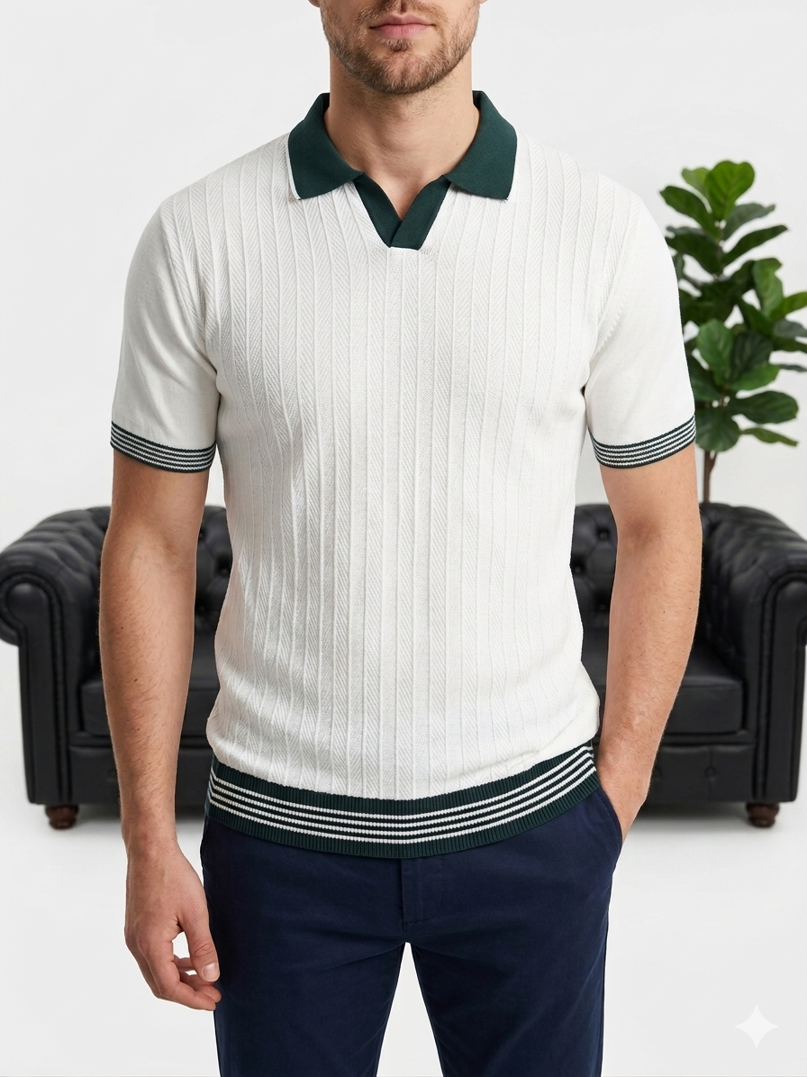 Hümra Beyaz Polo Yaka Dokulu Triko T-shirt