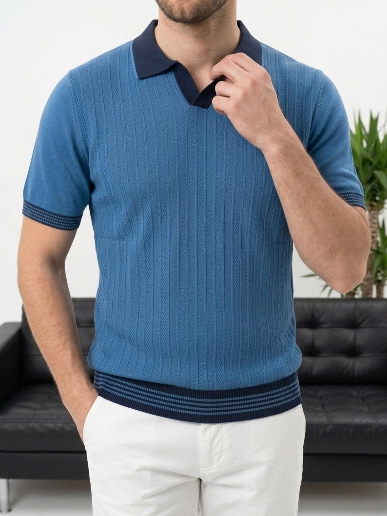 Hümra Petrol Polo Yaka Dokulu Triko T-shirt