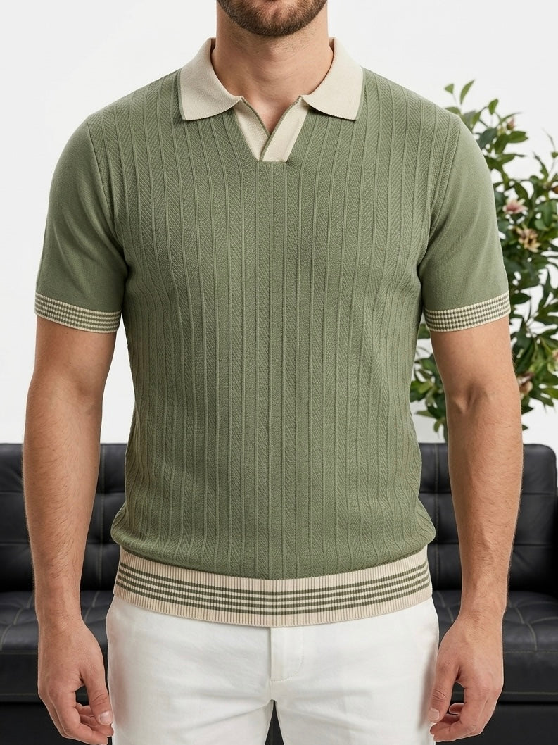 Hümra Haki Polo Yaka Dokulu Triko T-shirt