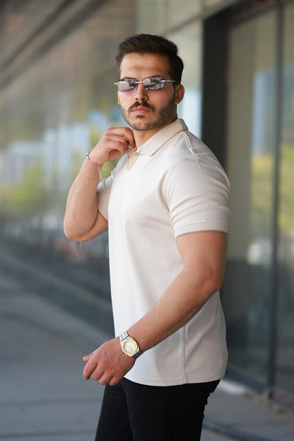 Hümra Ekru Polo Yaka %100 Pamuk Tişört