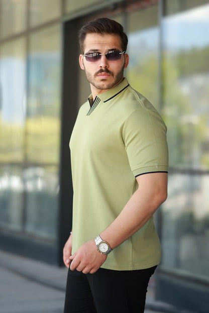 Hümra Haki Polo Yaka %100 Pamuk Tişört
