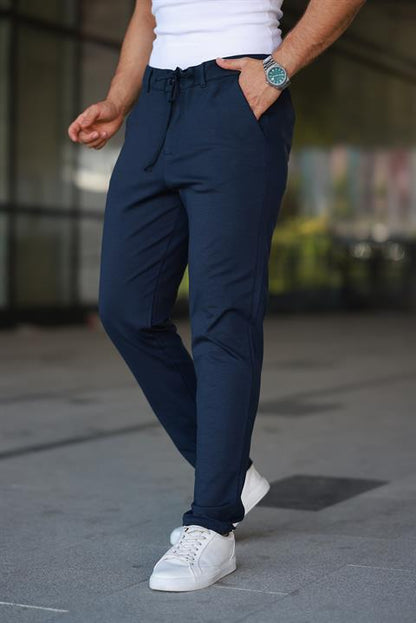 Hümra Lacivert Jogger Pantolon – Bağcıklı Fermuarlı Cepli