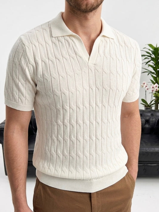 Hümra Ekru Dokulu Polo Yaka Triko T-shirt