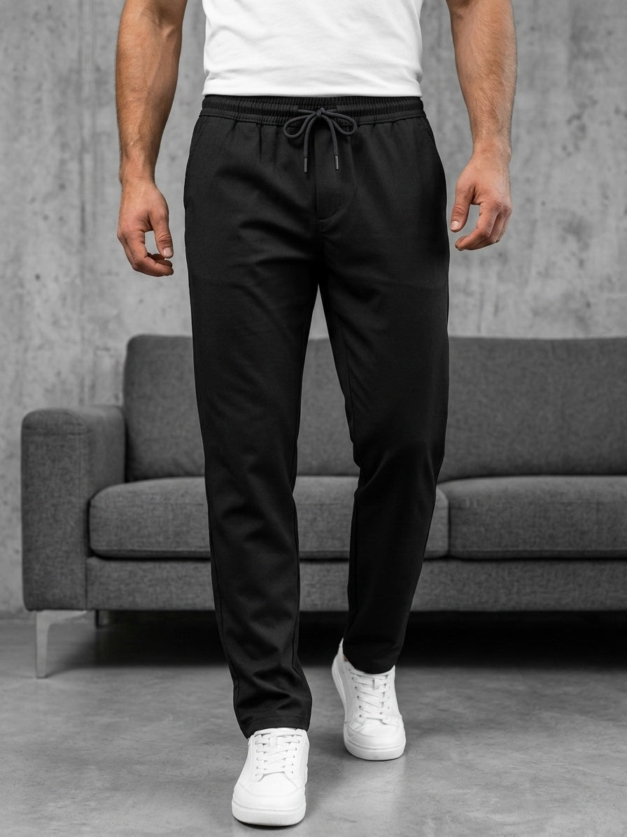 Hümra Siyah Bağcıklı Bel Lastikli Jogger Kumaş Pantolon