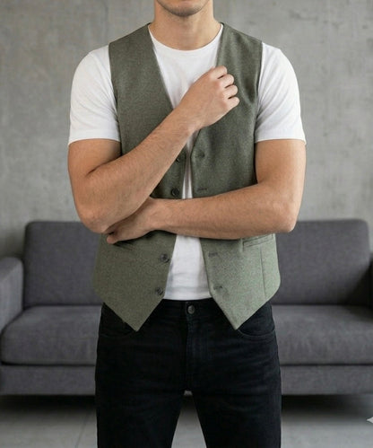 Hümra Haki Düğmeli Slim Fit Yelek