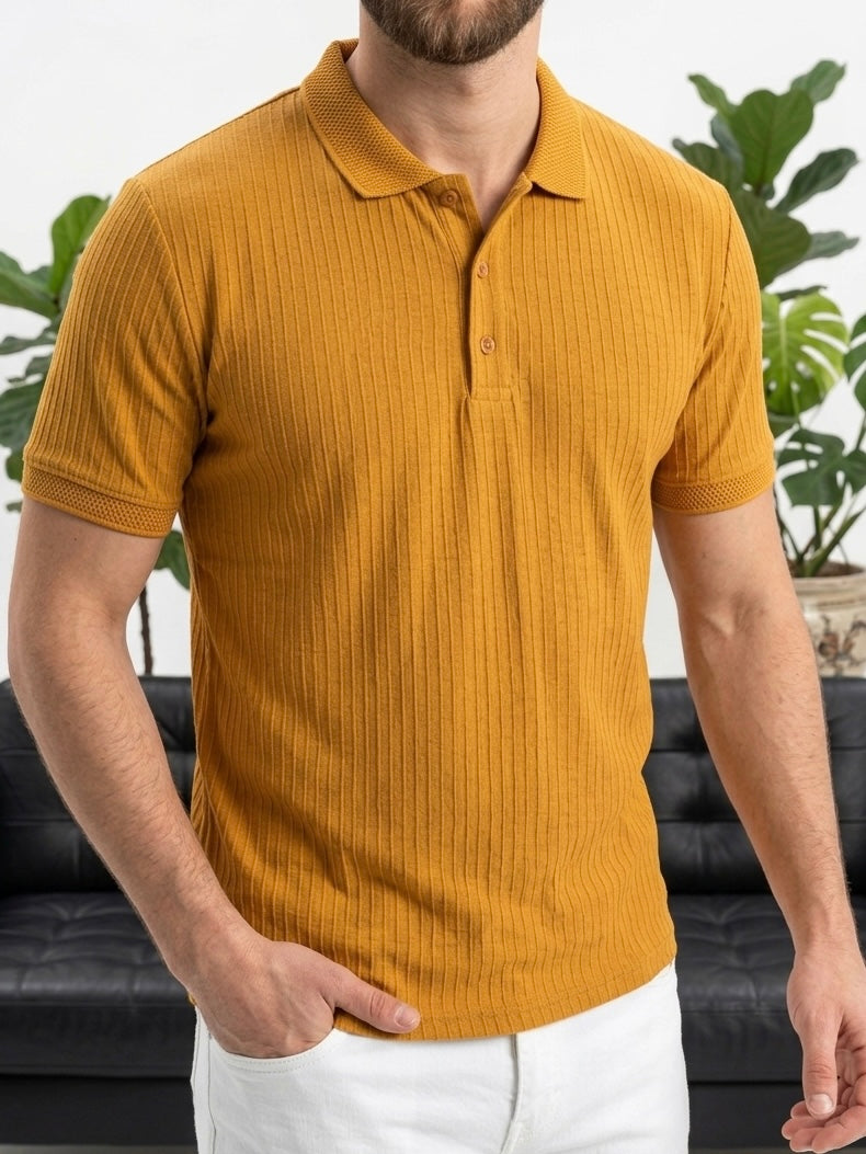 Hümra Hardal Fitilli Triko Polo Yaka T-shirt