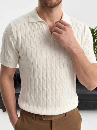 Hümra Ekru Dokulu Polo Yaka Triko T-shirt