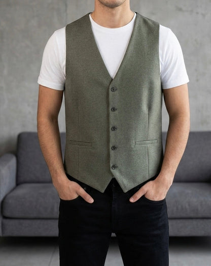 Hümra Haki Düğmeli Slim Fit Yelek