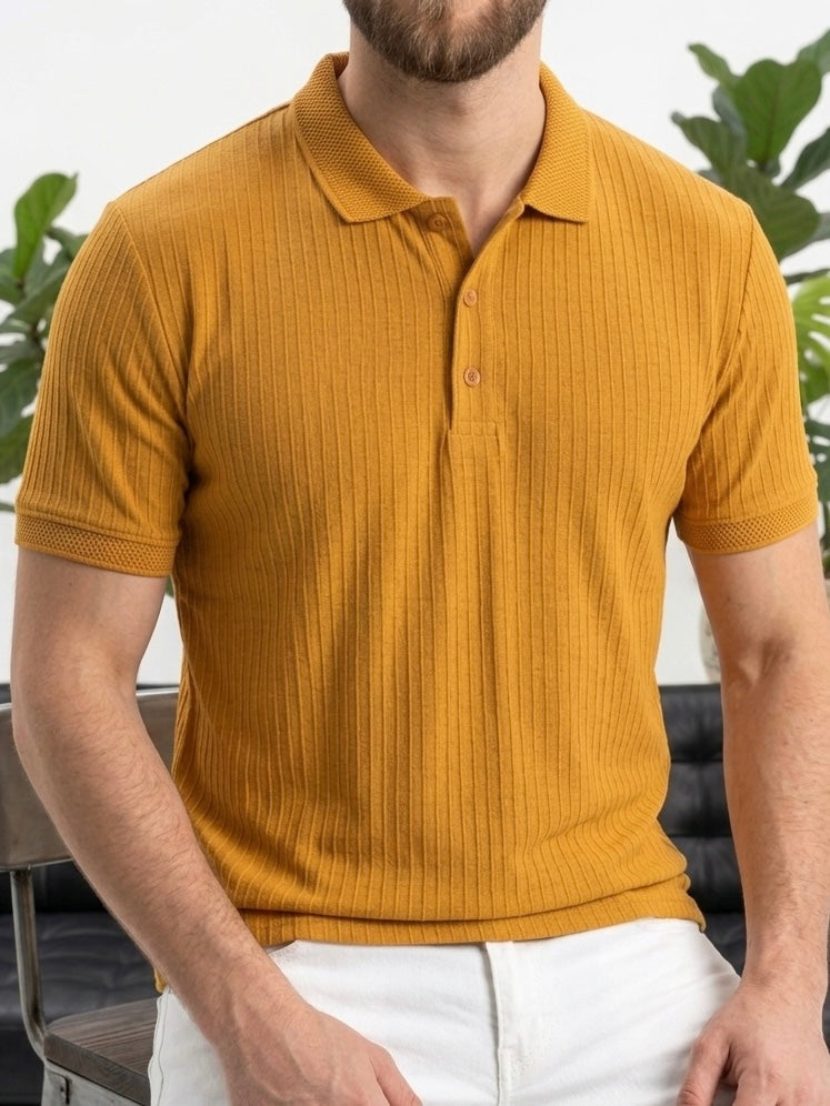 Hümra Hardal Fitilli Triko Polo Yaka T-shirt