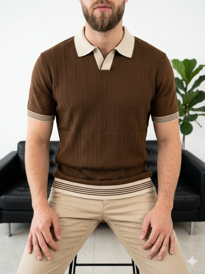 Hümra Kahve Polo Yaka Dokulu Triko T-shirt