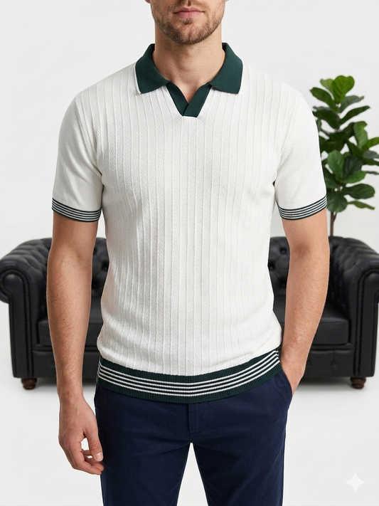 Hümra Beyaz Polo Yaka Dokulu Triko T-shirt