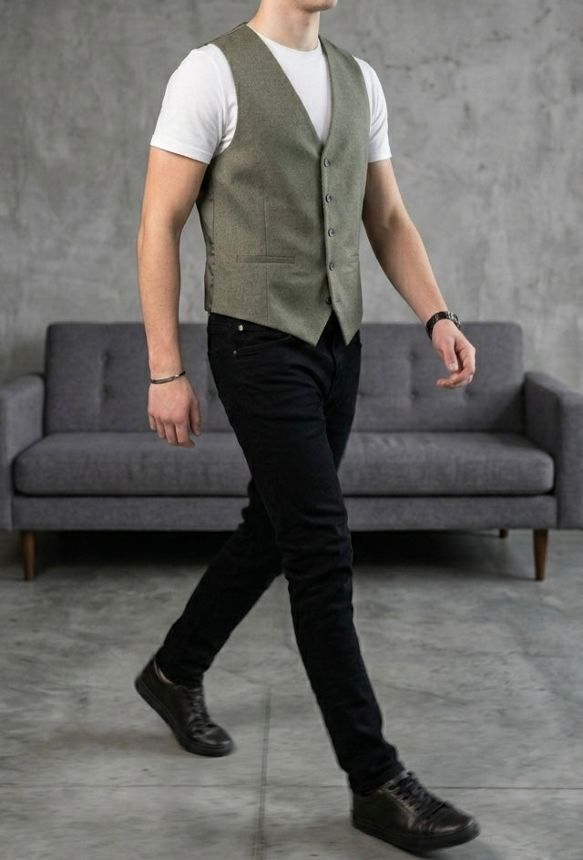 Hümra Haki Düğmeli Slim Fit Yelek