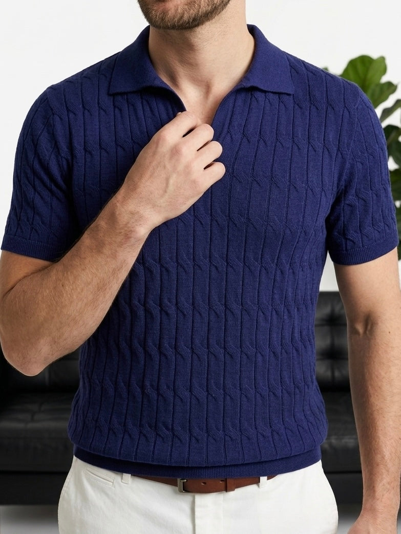 Hümra Lacivert Dokulu Polo Yaka Triko T-shirt