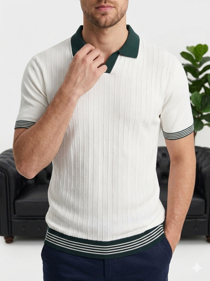 Hümra Beyaz Polo Yaka Dokulu Triko T-shirt