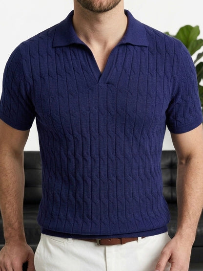 Hümra Lacivert Dokulu Polo Yaka Triko T-shirt