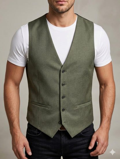 Hümra Haki Düğmeli Slim Fit Yelek