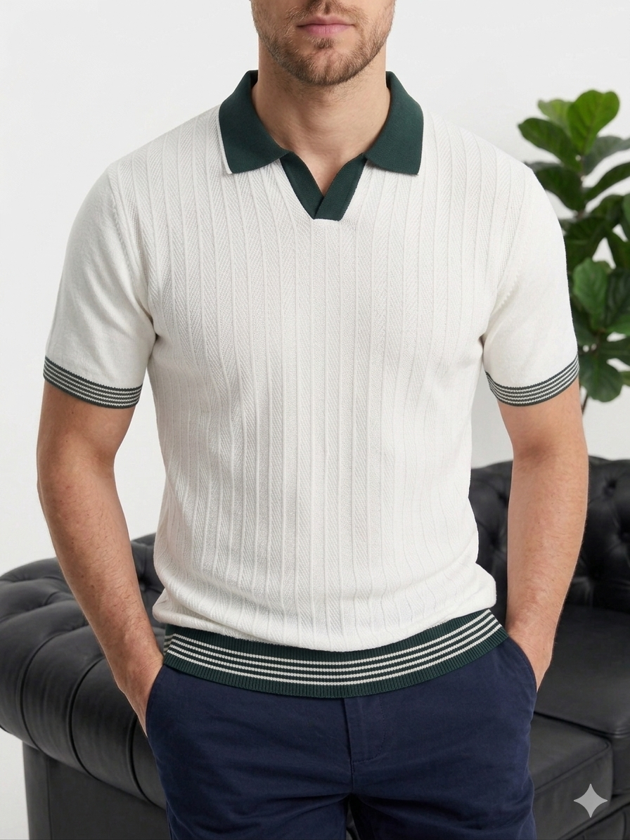 Hümra Beyaz Polo Yaka Dokulu Triko T-shirt