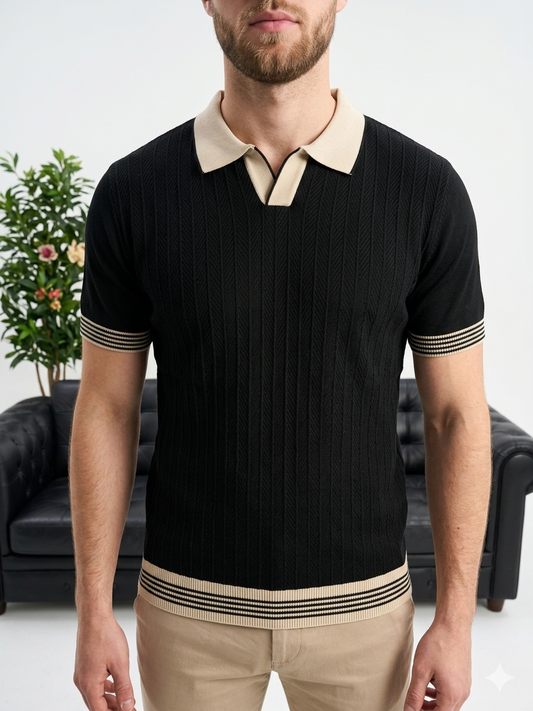 Hümra Siyah Polo Yaka Dokulu Triko T-shirt