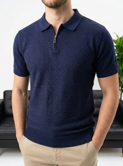 Hümra Lacivert Yarım Fermuarlı Triko Polo T-Shirt