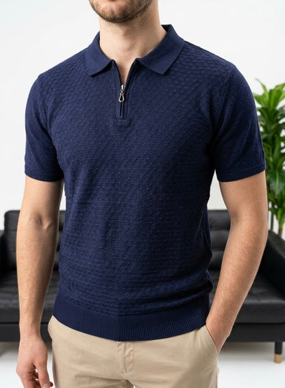 Hümra Lacivert Yarım Fermuarlı Triko Polo T-Shirt