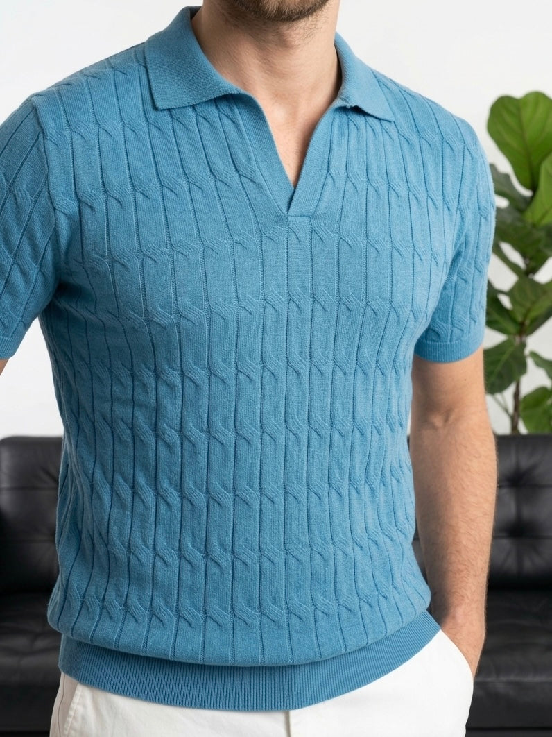 Hümra Turkuaz Dokulu Polo Yaka Triko T-shirt