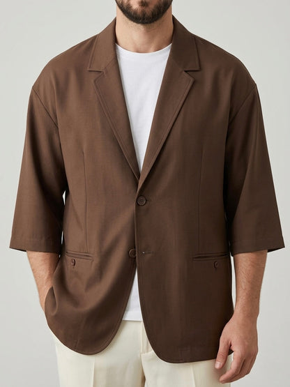 Hümra Kahve Kısa Kollu Keten Blazer Ceket