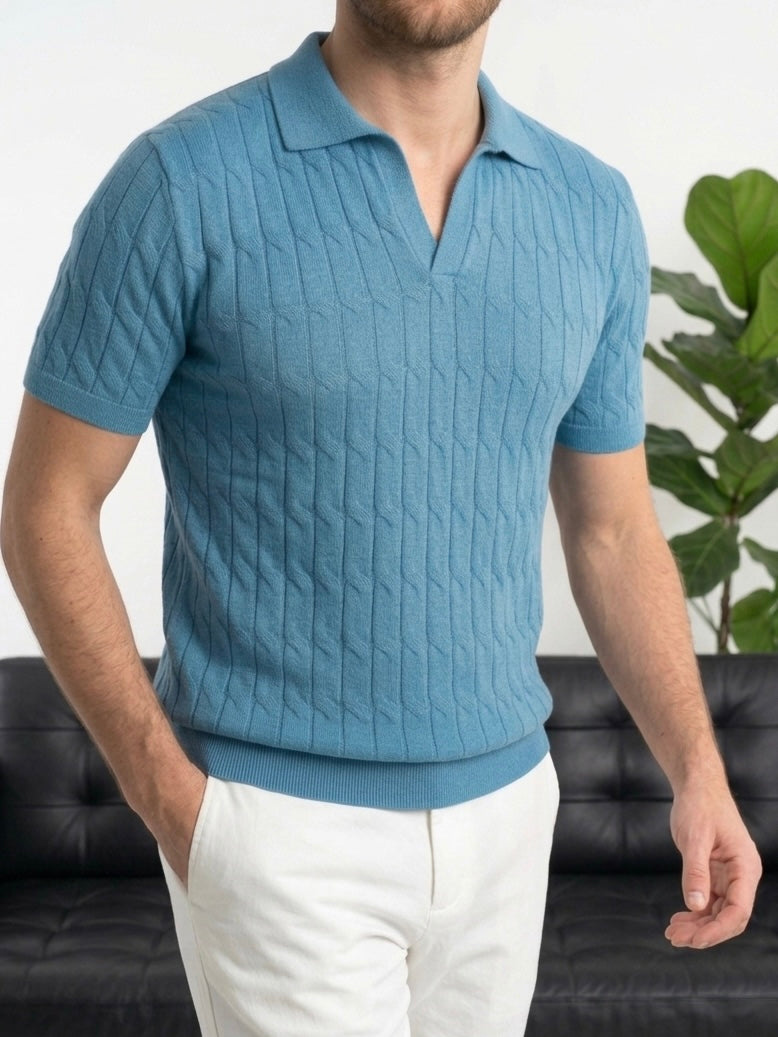 Hümra Turkuaz Dokulu Polo Yaka Triko T-shirt