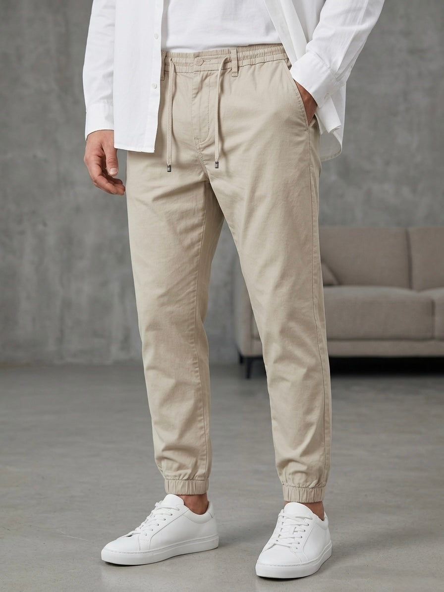 Hümra Krem Rengi Lastikli Paça Jogger Pantolon