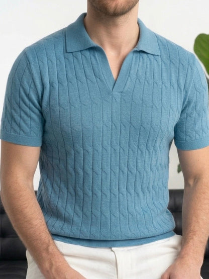 Hümra Turkuaz Dokulu Polo Yaka Triko T-shirt