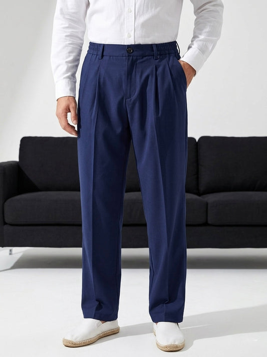 Hümra Lacivert Baggy Pileli Dökümlü Kumaş Pantolon