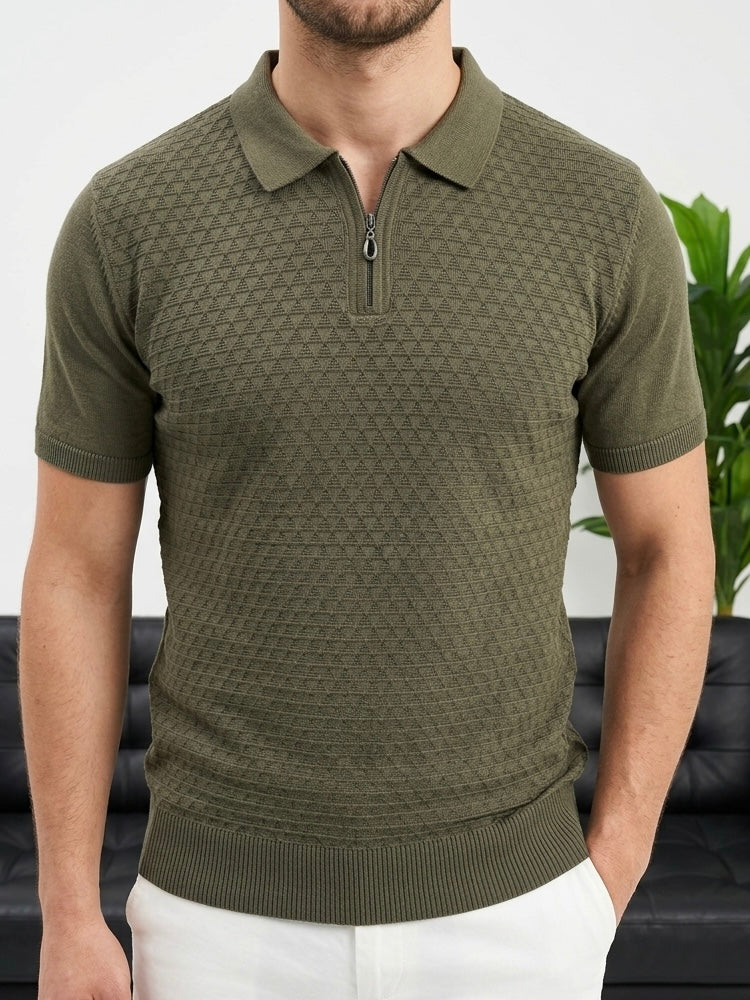 Hümra Haki Yarım Fermuarlı Triko Polo T-Shirt