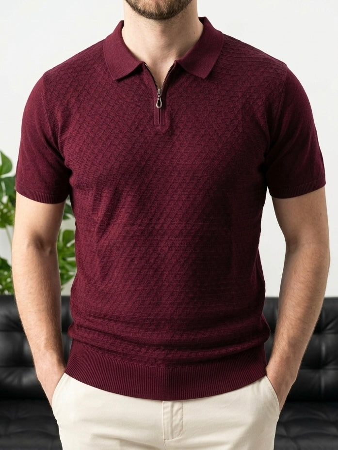 Hümra Bordo Yarım Fermuarlı Triko Polo T-Shirt