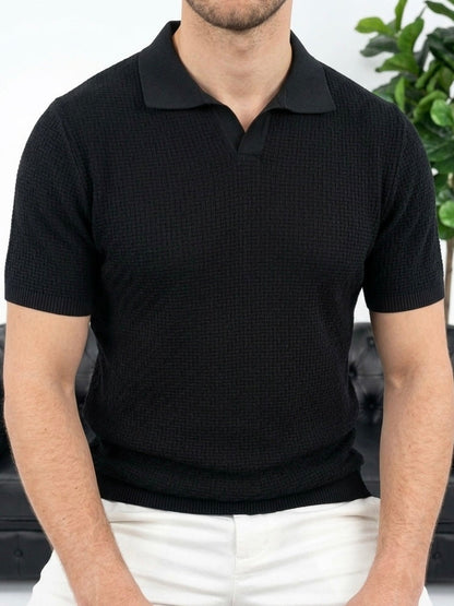 Hümra Siyah Polo Yaka Desenli Triko Tişört