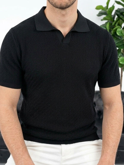 Hümra Siyah Polo Yaka Desenli Triko Tişört