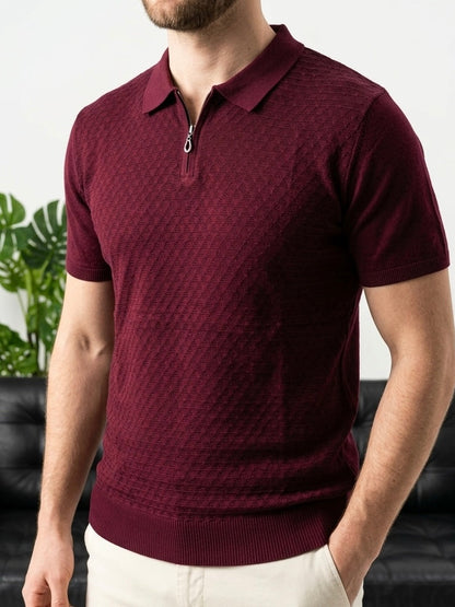 Hümra Bordo Yarım Fermuarlı Triko Polo T-Shirt