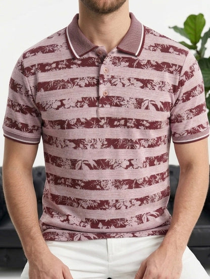Hümra Bordo Çizgili Desenli Polo Yaka Triko Tişört