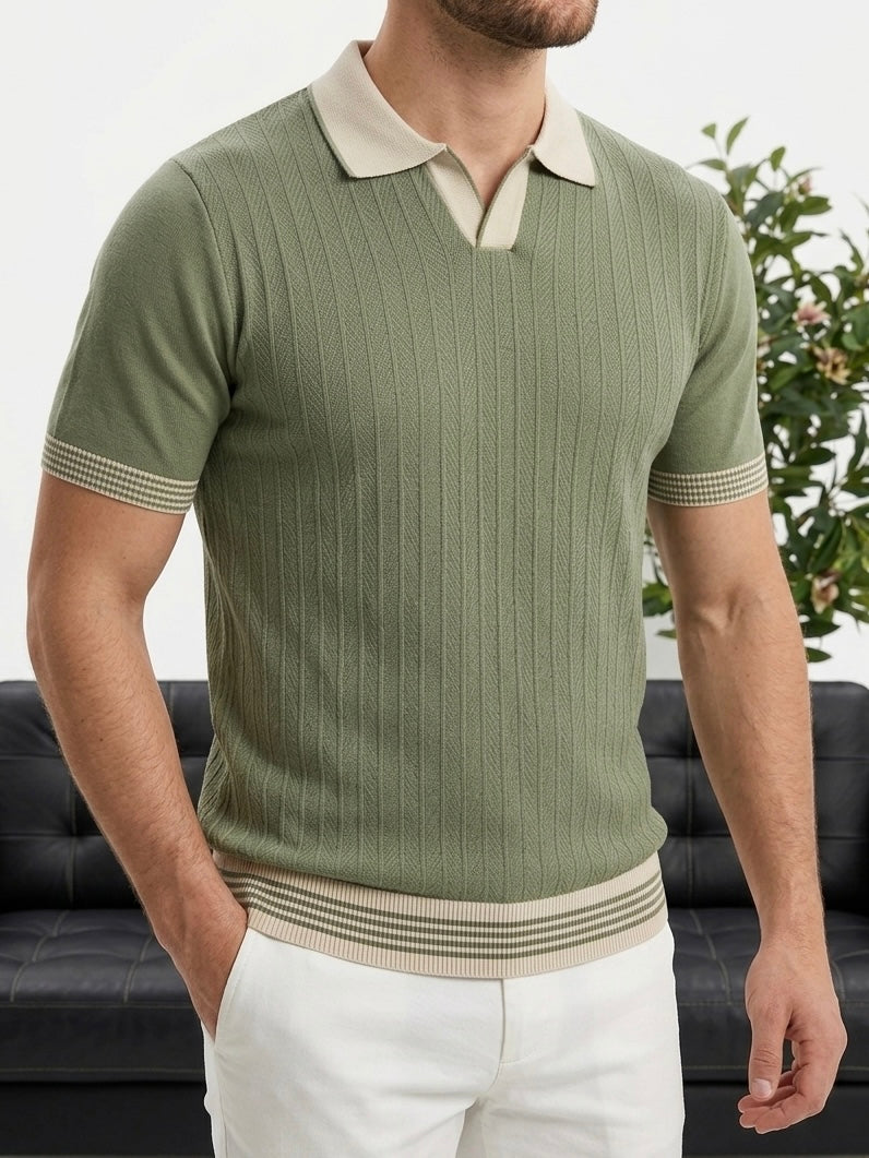 Hümra Haki Polo Yaka Dokulu Triko T-shirt