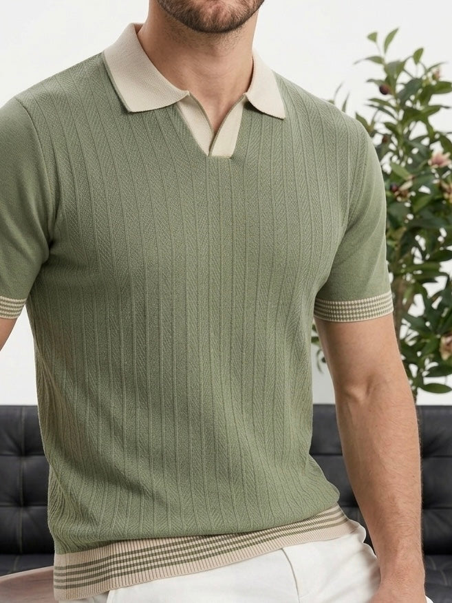 Hümra Haki Polo Yaka Dokulu Triko T-shirt