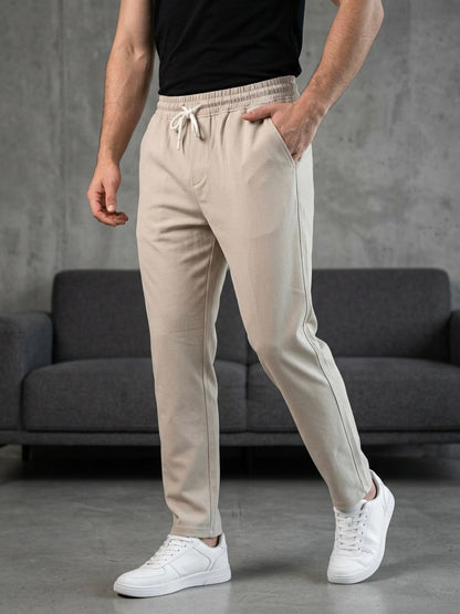 Hümra Krem Bağcıklı Bel Lastikli Jogger Kumaş Pantolon