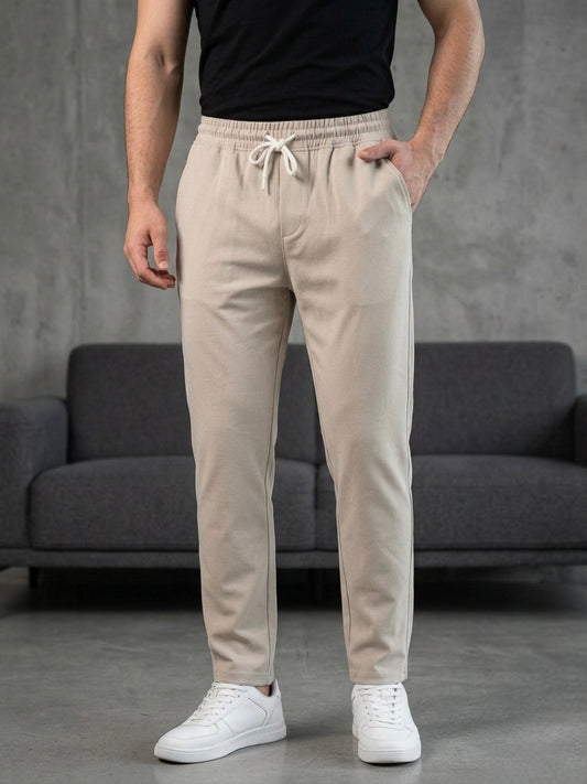 Hümra Krem Bağcıklı Bel Lastikli Jogger Kumaş Pantolon