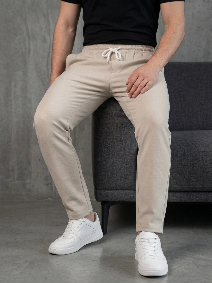 Hümra Krem Bağcıklı Bel Lastikli Jogger Kumaş Pantolon