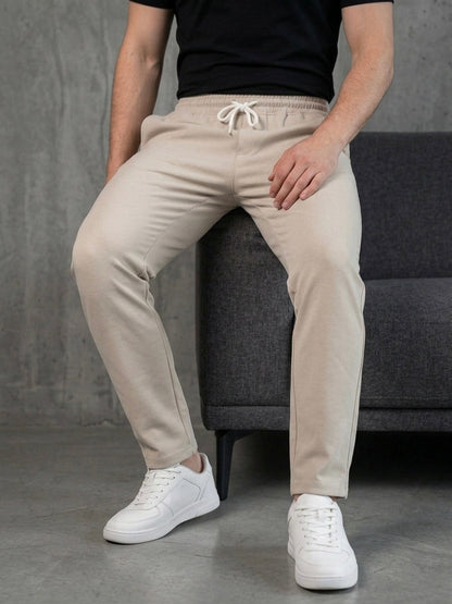 Hümra Krem Bağcıklı Bel Lastikli Jogger Kumaş Pantolon