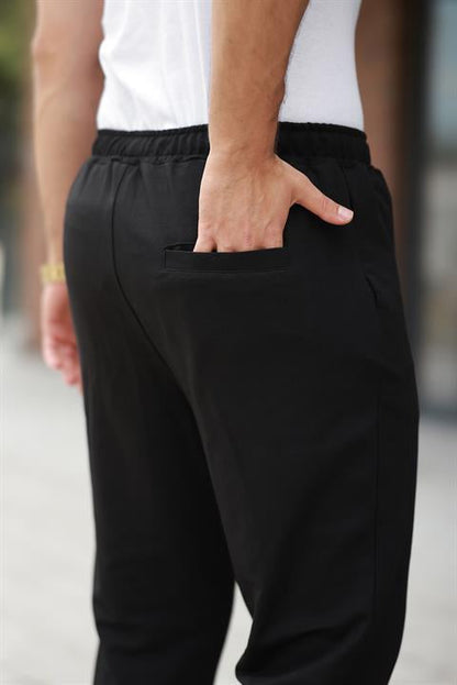 Hümra Siyah Çımalı Bel Lastikli Modern Fit Erkek Jogger Pantolon