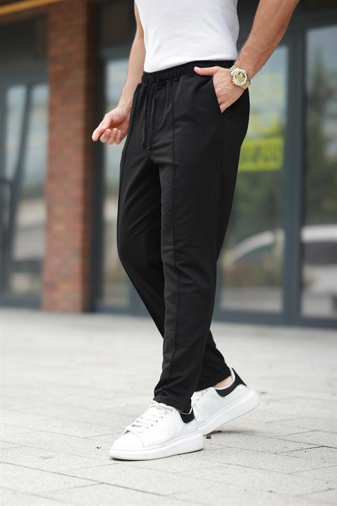 Hümra Siyah Çımalı Bel Lastikli Modern Fit Erkek Jogger Pantolon