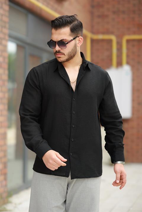Hümra Siyah Düz Uzun Kollu Regular Fit Gömlek